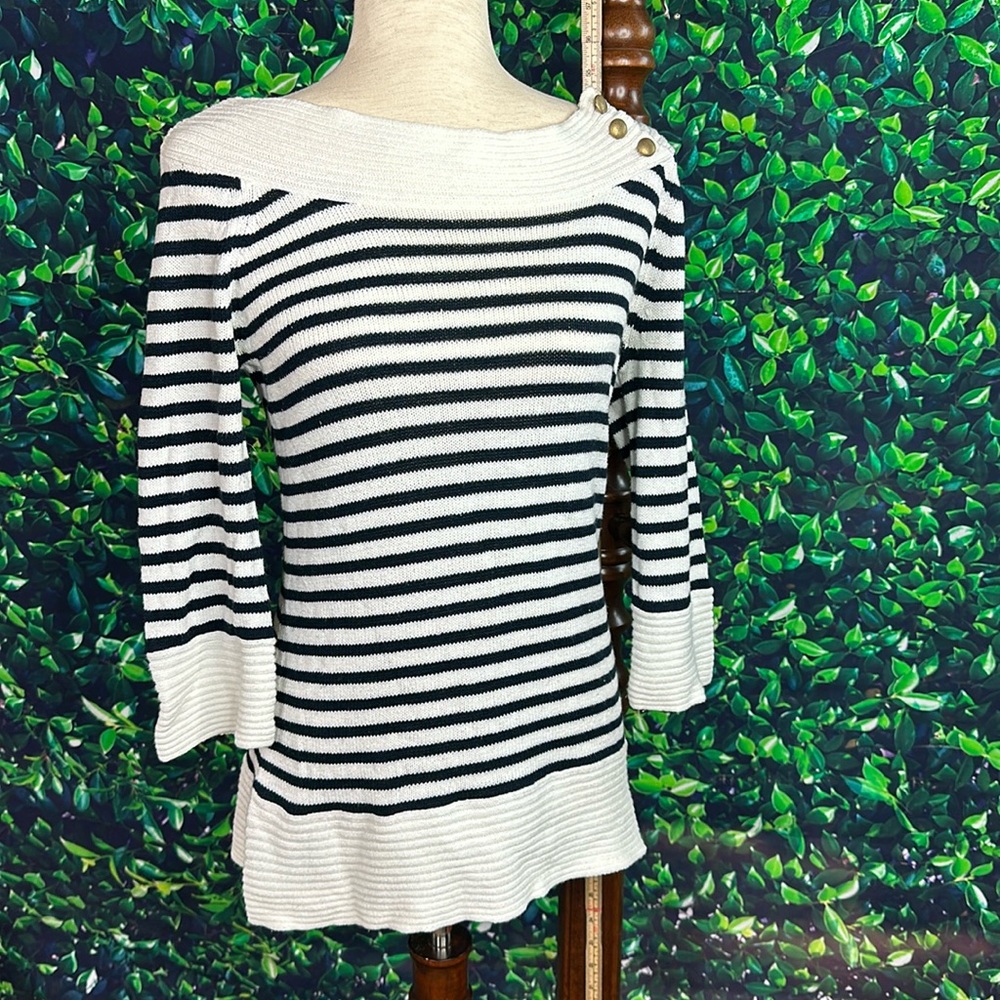 Navy striped boat neck stretchy sweater